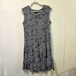 Jolibel Sz 12 Sleeveless Navy and White Geometric Patterned Honeycomb Midi Dress